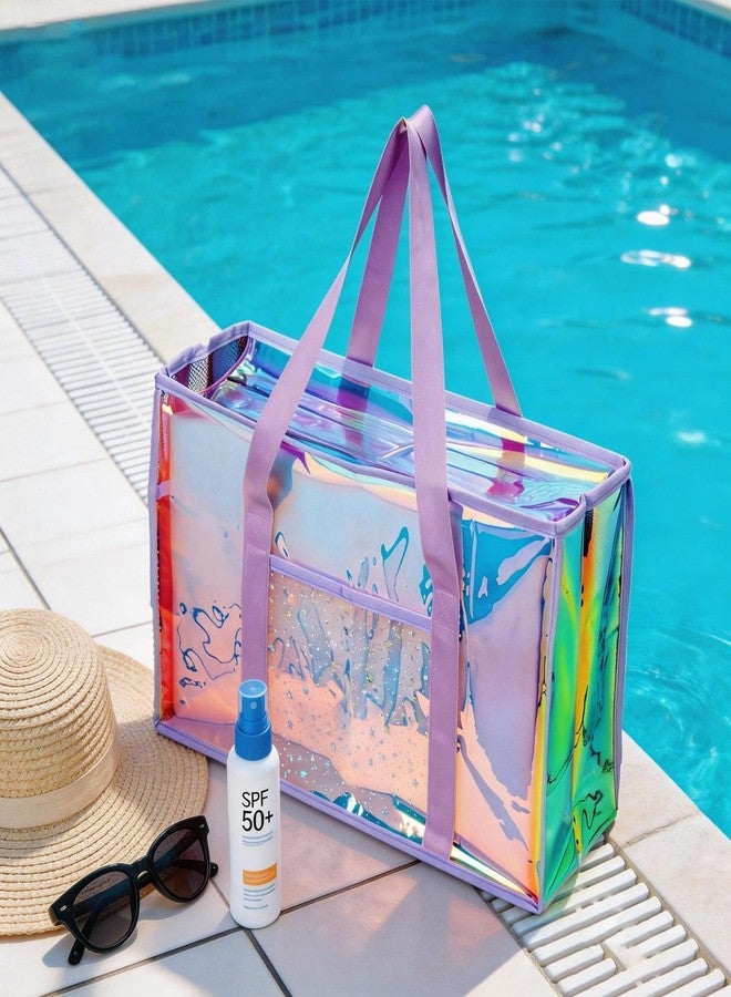 Cyrelwing Purple Iridescent Waterproof Beach Travel Bag for Women Large Waterproof Sandproof Women's Beach Tote Pool Bag Zipper Pool Swim Tote Bag for Travel and Spring summer Vacation - Image 3