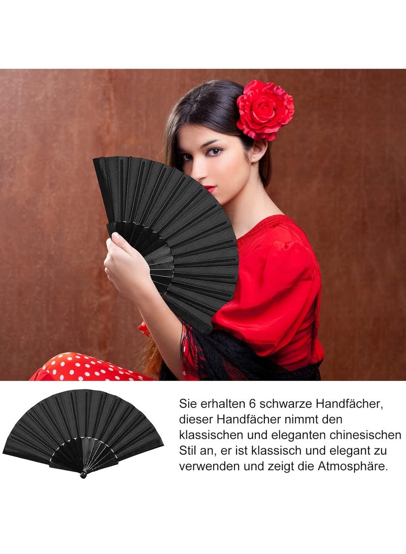 معرض الأعياد مروحة يد سوداء، مراوح يدوية قابلة للطي كبيرة الحجم للنساء، مروحة يدوية صينية، مروحة يابانية، مروحة مهرجانات زخرفية عتيقة مناسبة للديكور الأداء وحفلات الزفاف والرقص (مجموعة سوداء من قطعتين) - Image 2