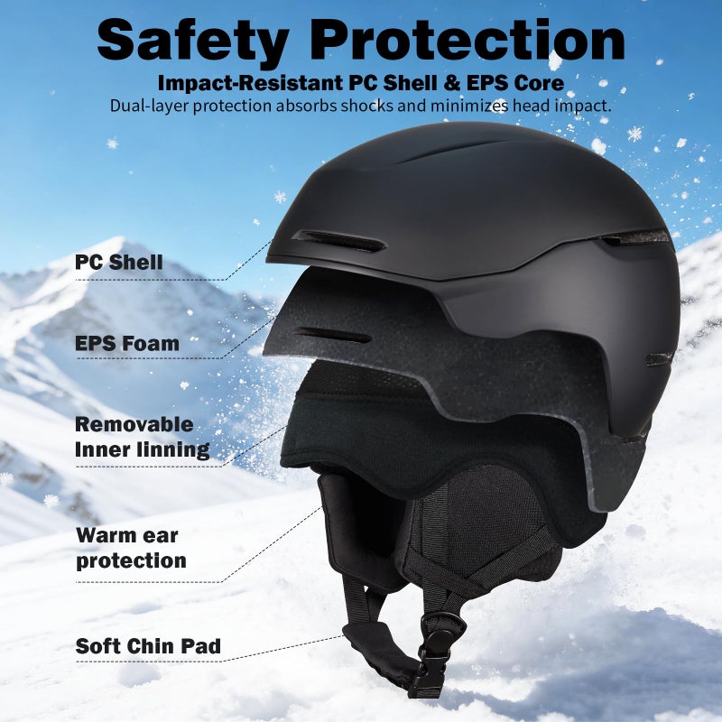VCOROS Ski Helmet Snowboard Helmet with Ski Goggles for Skiing X13 Snow Sports Helmet for Men Women and Youth(Matte Black-Goggles-mask, Medium) - Image 5