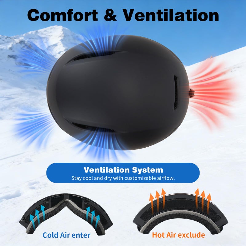 VCOROS Ski Helmet Snowboard Helmet with Ski Goggles for Skiing X13 Snow Sports Helmet for Men Women and Youth(Matte Black-Goggles-mask, Medium) - Image 4