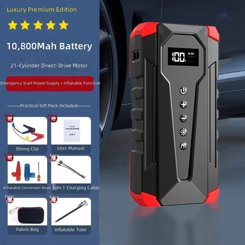 High-Capacity Car Emergency Jump Starter & Air Pump, 12V Battery Booster