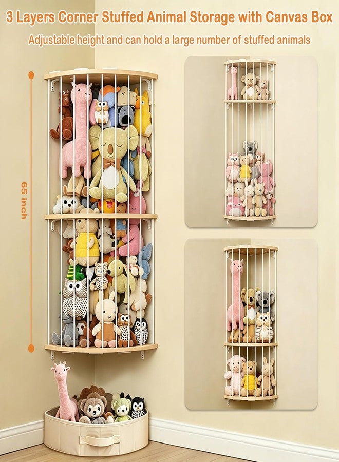 Jupwalz Double Layer Corner Stuffed Animal Storage Wood with Fan-Shaped Basket - Image 2