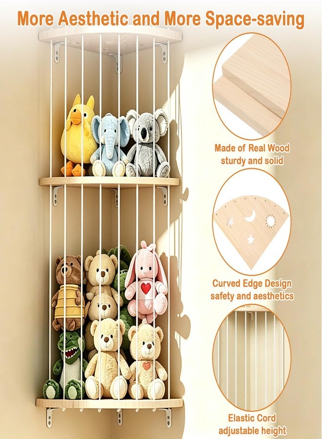 Jupwalz Double Layer Corner Stuffed Animal Storage Wood with Fan-Shaped Basket - Image 4