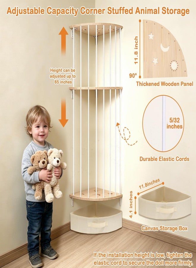 Jupwalz Double Layer Corner Stuffed Animal Storage Wood with Fan-Shaped Basket - Image 5