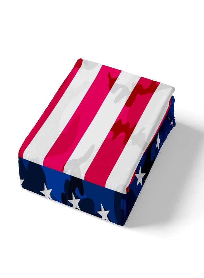 Feelyou American Flag Bedding Set Camouflage USA Flag Fitted Sheet Army Camo Flag Bed Sheet Set for Children Kids Boys Girls Blue Red and White Stars Bed Cover Room Decor Bedding Sheet Queen Size 4Pcs - Image 4