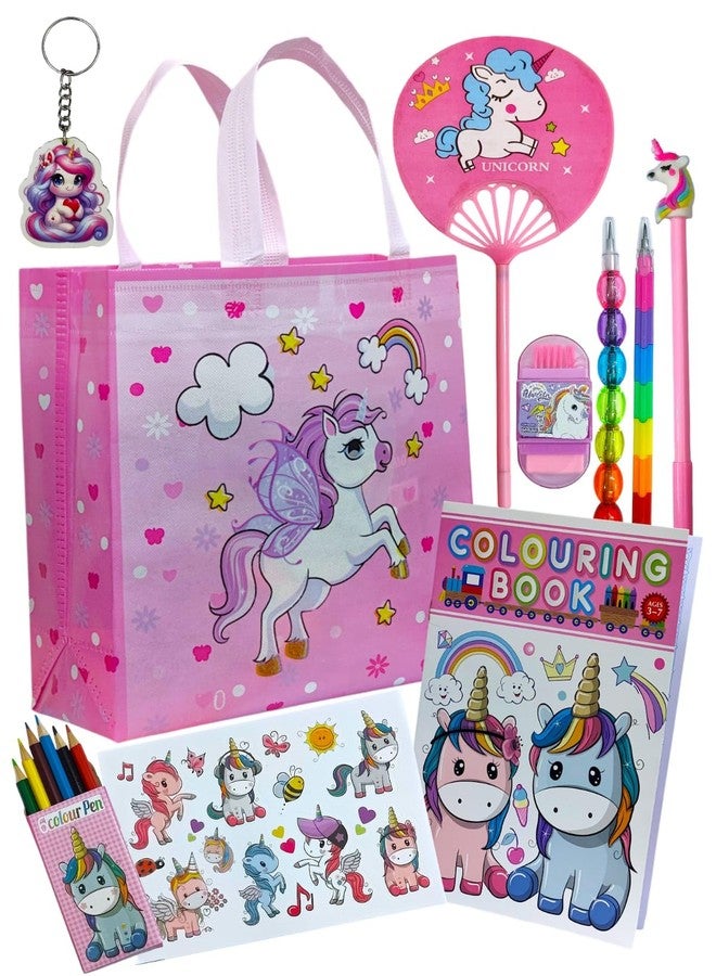 Tera13 TERA 13 Unicorn Gift Goodies Bag For Girls, Combo of 10 Items, Stationery Kit Birthday Return gift for Girls, Diwali Gift Non-Woven Carry Bag Stationery items Set, Combo Gift Sets - Image 1