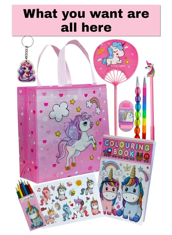 Tera13 TERA 13 Unicorn Gift Goodies Bag For Girls, Combo of 10 Items, Stationery Kit Birthday Return gift for Girls, Diwali Gift Non-Woven Carry Bag Stationery items Set, Combo Gift Sets - Image 2