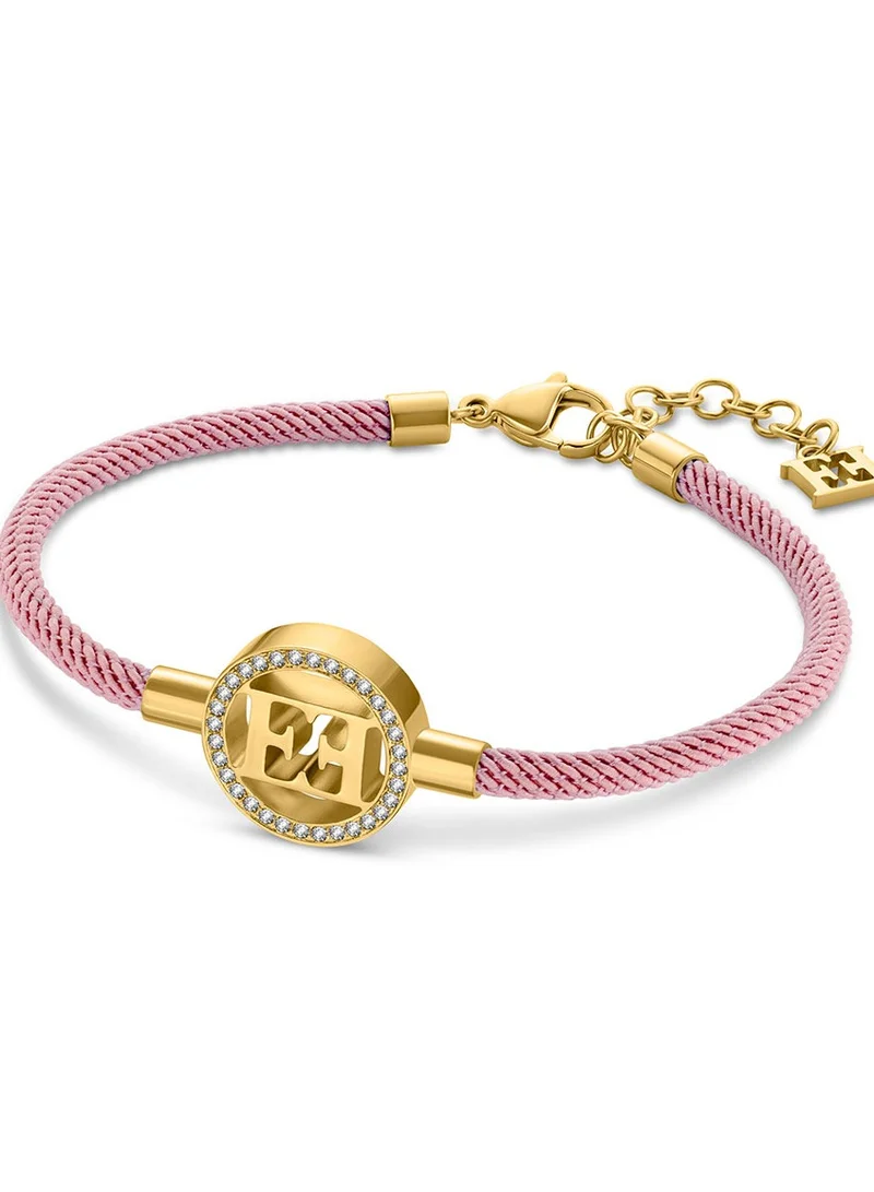 إسكادا Isabella Pink Silk Cord Bracelet with Gold Plated Logo Charm