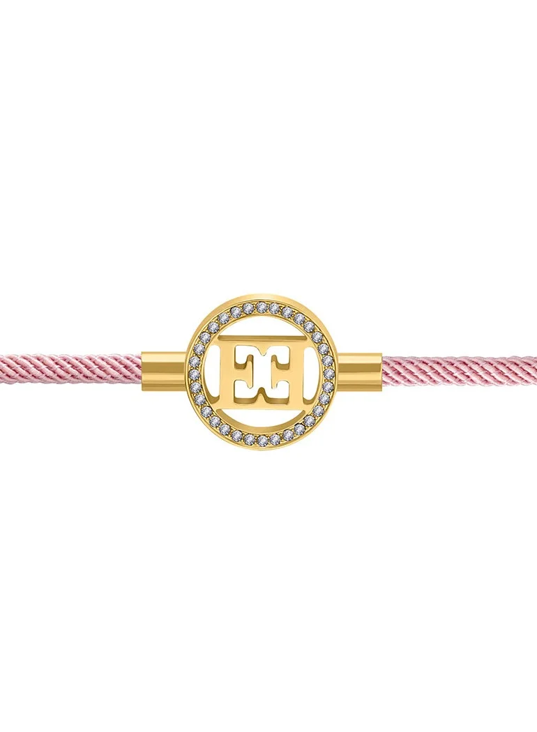 إسكادا Isabella Pink Silk Cord Bracelet with Gold Plated Logo Charm