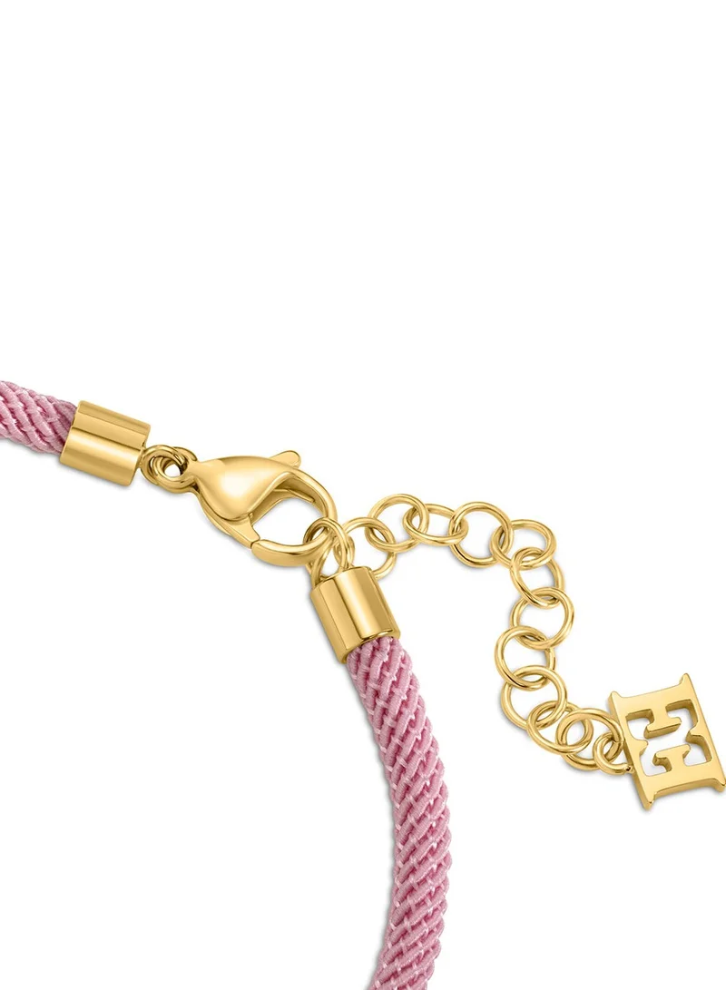 ESCADA Isabella Pink Silk Cord Bracelet with Gold Plated Logo Charm