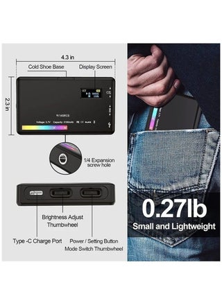 مصباح فيديو W140 RGB، لوحة إضاءة كاميرا LED محمولة 0-360 لون كامل، CRI95+ 2500K-9000K قابلة للتعتيم 20 تأثير إضاءة، إضاءة LED قابلة لإعادة الشحن 3100 مللي أمبير في الساعة للتصوير الفوتوغرافي ومؤتمرات الفيديو وTikTok - view 5