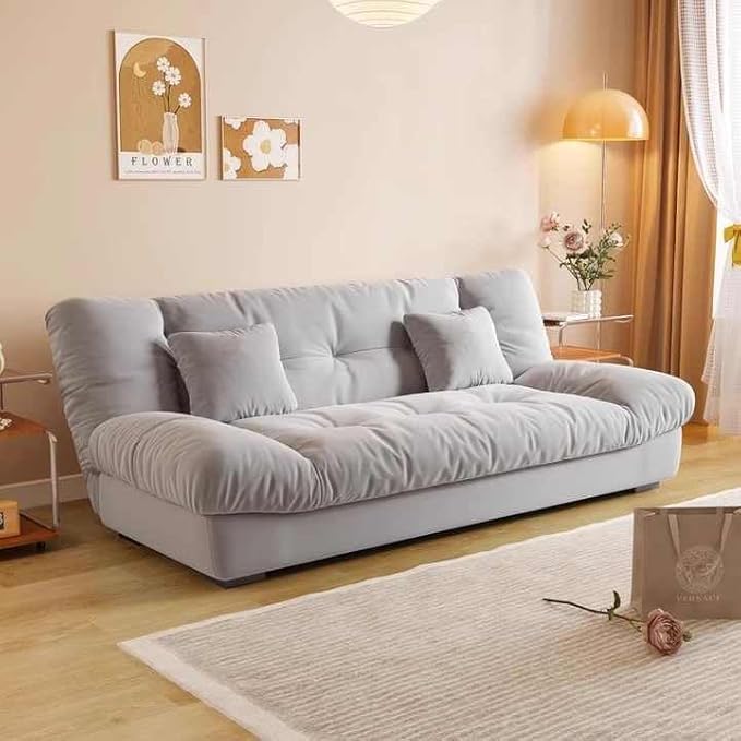 AROMA HOMES Modern 3-Seater Convertible Fabric Sofa Bed - Light Grey
