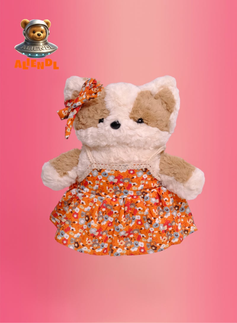 ALIENDL Snuggly Pup – Plush Puppy Stuffed Animal Toy for Baby Kids, Soft Cute Puppy Floral Dress Doll Gift Set with Removable Clothes & Pouch, Perfect Gift for Kids, Girls, Friends & Couples - Image 2