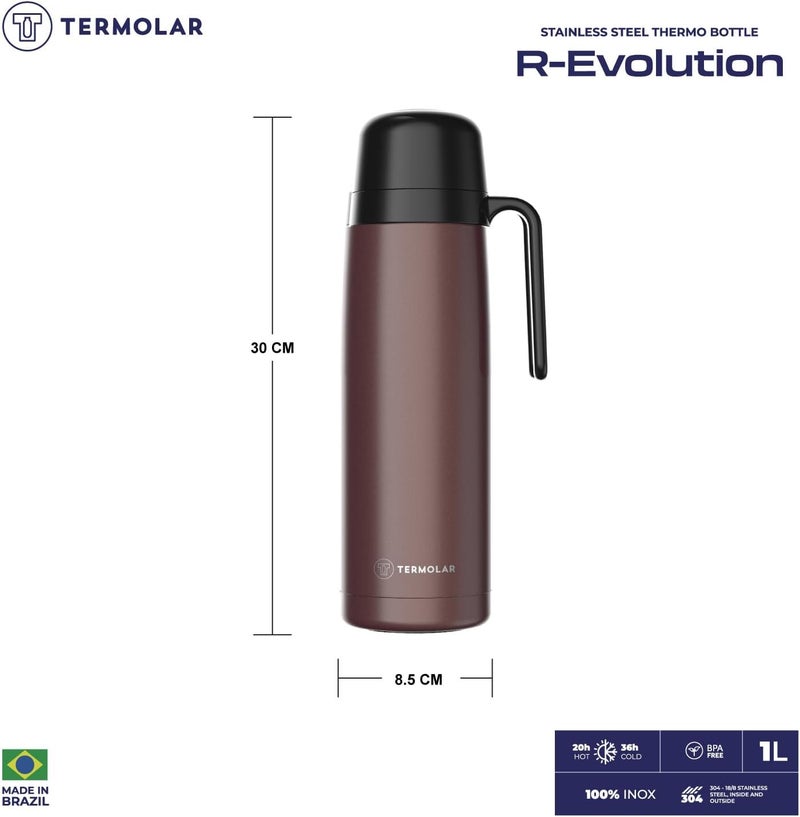 Termolar زجاجة تيرمولار الفولاذ المقاوم للصدأ R-Eolution برونزية معزولة بالهواء، زجاجة محمولة، للاستخدام الداخلي والخارجي، سهلة التنظيف سعة 1 لتر، Tr57747 - Image 3