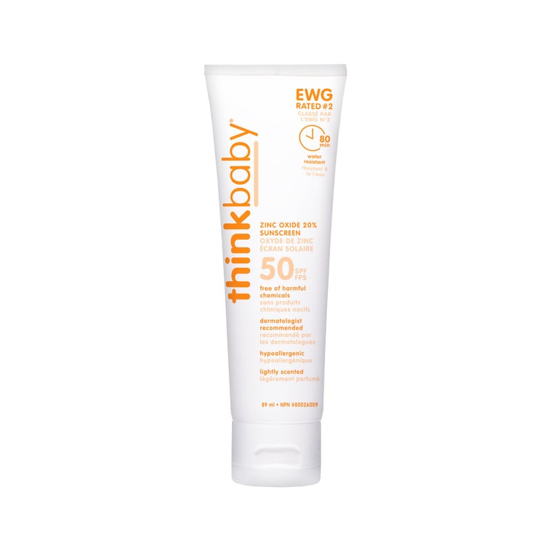 ثينك baby SPF 50+ Baby Mineral Sunscreen – Safe, Natural Sunblock for Babies - Water Resistant Sun Cream – Broad Spectrum UVA/UVB Sun Protection – Vegan Baby Sunscreen Lotion, 3 Oz. - Image 1