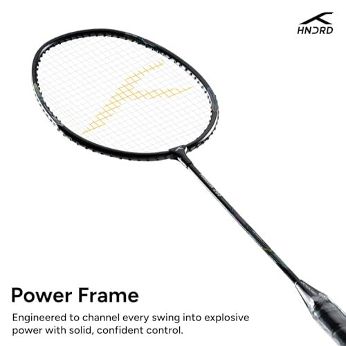 Hundred Powertek 200 (2 Strung Rackets with 2 Full Covers) with 3pc Badminton Aura Nylon Shuttlecocks, Black - Image 2