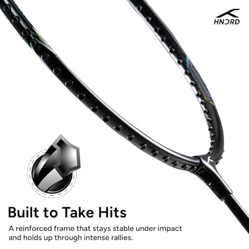 Hundred Powertek 200 (2 Strung Rackets with 2 Full Covers) with 3pc Badminton Aura Nylon Shuttlecocks, Black - Image 4