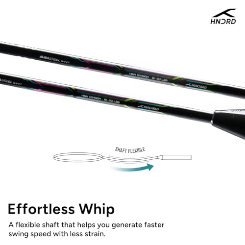 Hundred Powertek 200 (2 Strung Rackets with 2 Full Covers) with 3pc Badminton Aura Nylon Shuttlecocks, Black - Image 3
