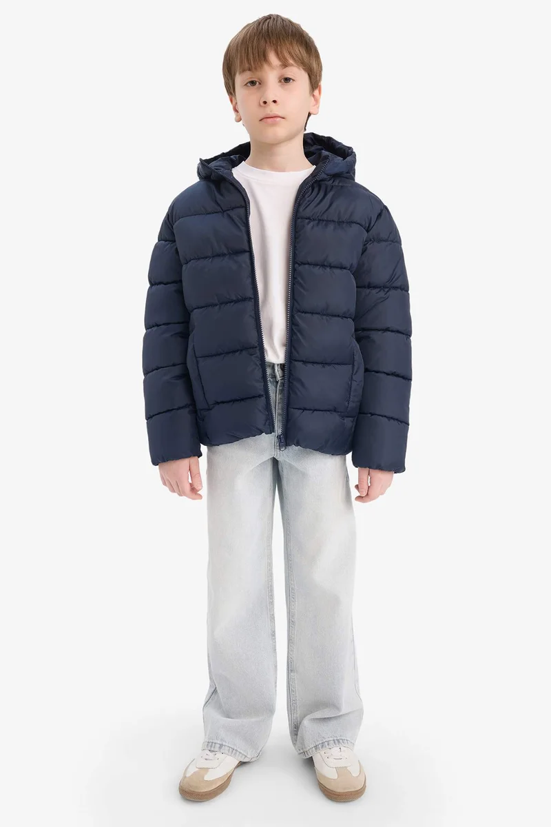 ديفاكتو Boy Waterproof Hooded Zippered Puffer Jacket
