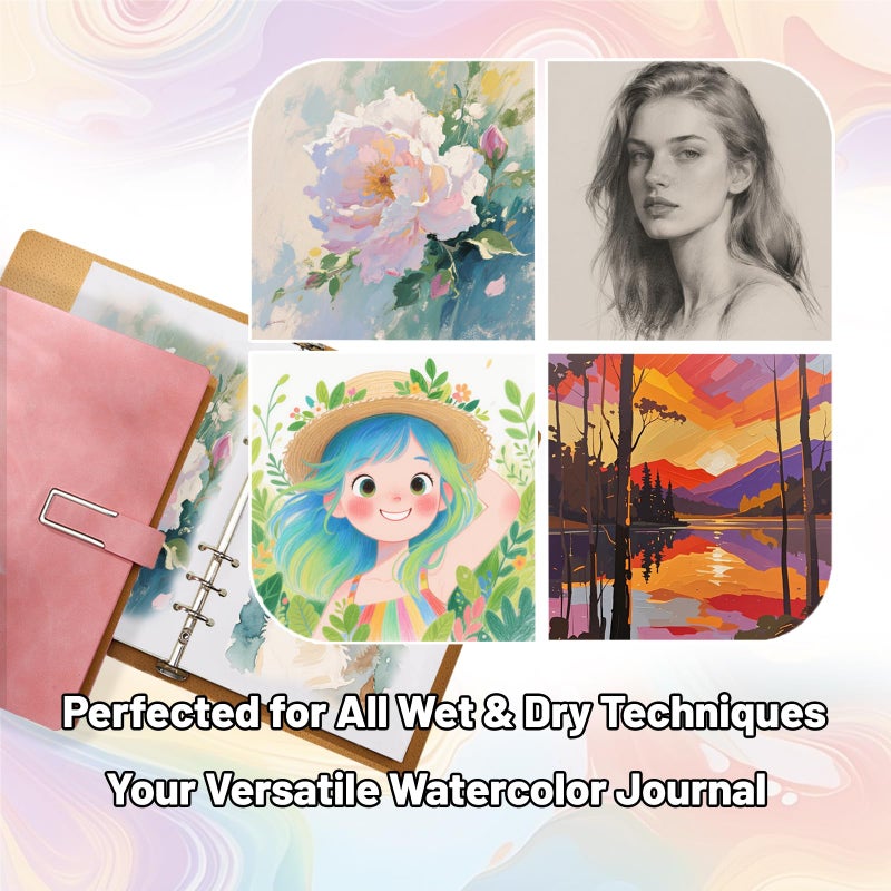 bositigo Professional Watercolor Sketchbook with 6-Ring Binder, 20 Sheets 300GSM/140lb 100% Cotton Acid-Free Cold Press Paper, 9.25" x 6.3" Textured Art Journal for Artists, Students & Adults (Blue) - Image 2