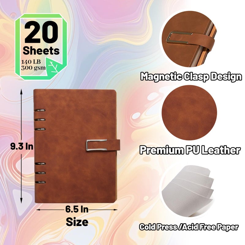 bositigo Professional Watercolor Sketchbook with 6-Ring Binder, 20 Sheets 300GSM/140lb 100% Cotton Acid-Free Cold Press Paper, 9.25" x 6.3" Textured Art Journal for Artists, Students & Adults (Blue) - Image 5