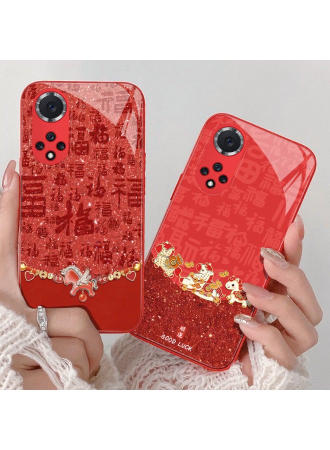 Bashidai Huawei Nova9 Case Chinese Red Full Coverage Anti-drop Glass  New Year Horse Year Uni - Image 4