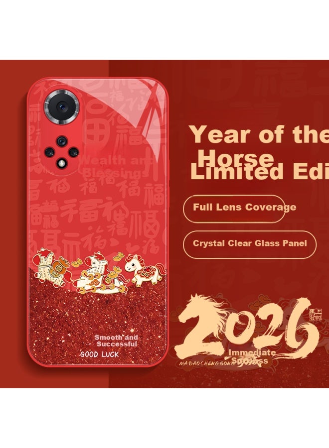 Bashidai Huawei Nova9 Case Chinese Red Full Coverage Anti-drop Glass  New Year Horse Year Uni - Image 1