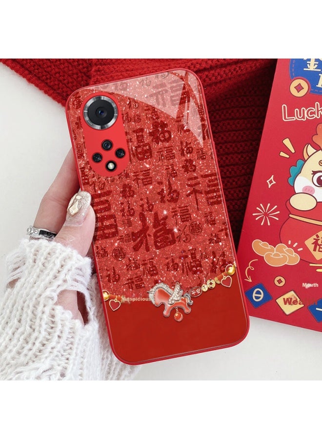 Bashidai Huawei Nova9 Case Chinese Red Full Coverage Anti-drop Glass  New Year Horse Year Uni - Image 2