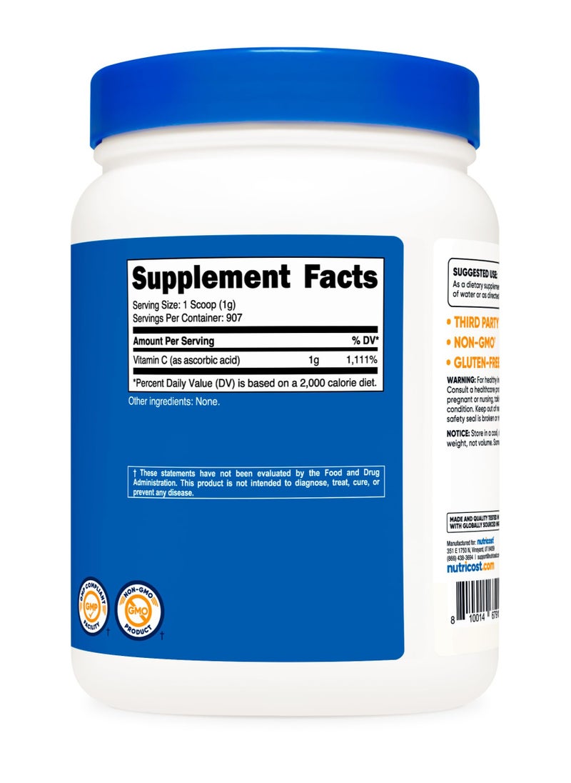 Nutricost - Vitamin C - Ascorbic Acid, 1G Per Serving  | 907 SERVINGS | 2 LB Per Serving - Unflavored Net Wt. 32.4 Oz (2LB) 907 G Dietary Supplement - Image 1