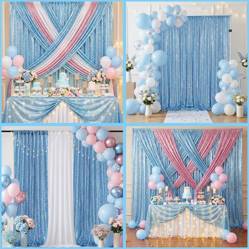 B.Cool B-COOL Baby Blue Sequin Backdrop Curtains 2 Pieces 2ftx8ft Party Photography Sparkly Background Prom Drapes Wedding Baby Shower Backdrops - Image 4