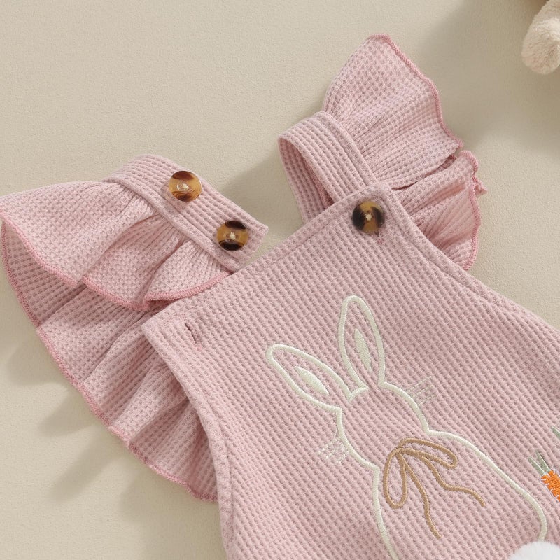 Lucikamy Newborn Baby Girl Boy Easter Romper Sleeveless Backless Cartoon Rabbit Button Bodysuit Jumpsuit Outfits (Pink bunny, 6-12 Months) - Image 4