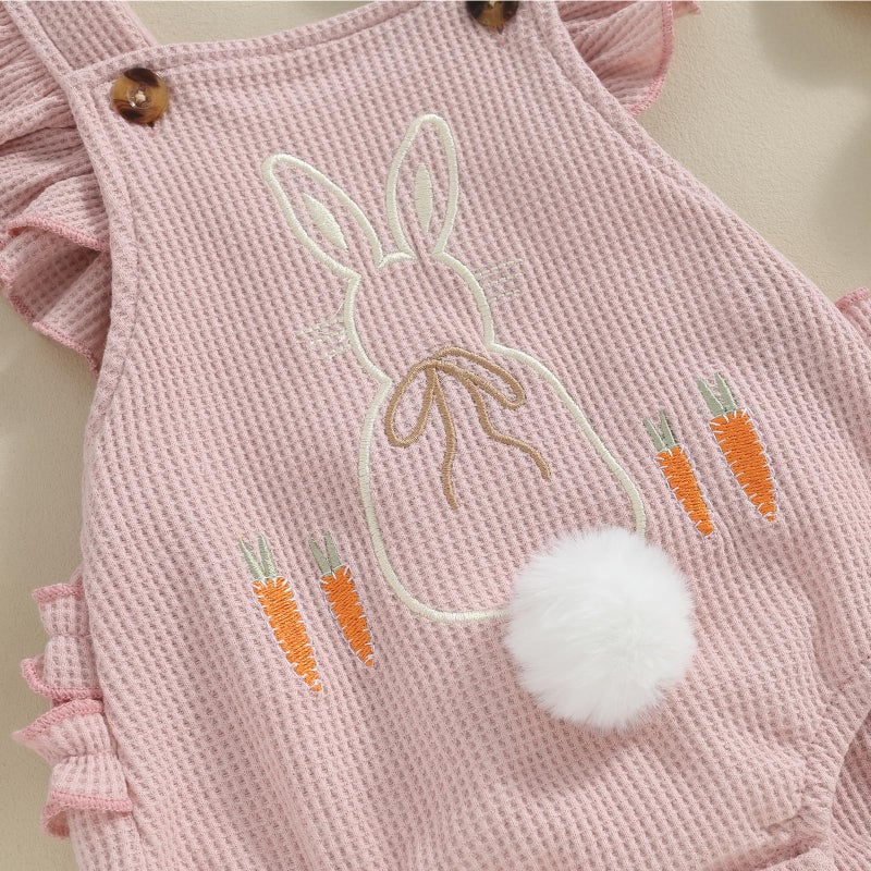 Lucikamy Newborn Baby Girl Boy Easter Romper Sleeveless Backless Cartoon Rabbit Button Bodysuit Jumpsuit Outfits (Pink bunny, 6-12 Months) - Image 5