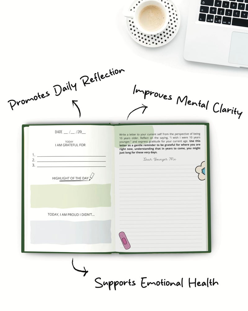 KALP A5 Self-love Gratitude Journal + 2 Posters & Pocket Diary, suitable for all ages, Invest few minutes each day to be more Happy, Positive, Productive & Mindful, 128 pages, 100 GSM (Forest Green) - Image 3