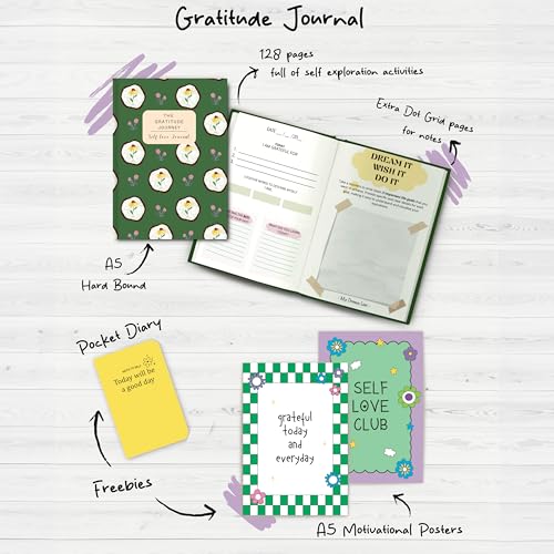 KALP A5 Self-love Gratitude Journal + 2 Posters & Pocket Diary, suitable for all ages, Invest few minutes each day to be more Happy, Positive, Productive & Mindful, 128 pages, 100 GSM (Forest Green) - Image 2