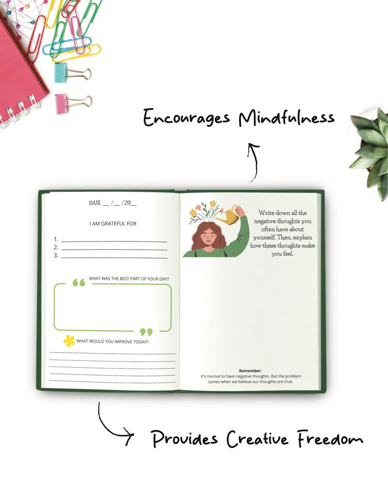 KALP A5 Self-love Gratitude Journal + 2 Posters & Pocket Diary, suitable for all ages, Invest few minutes each day to be more Happy, Positive, Productive & Mindful, 128 pages, 100 GSM (Forest Green) - Image 4