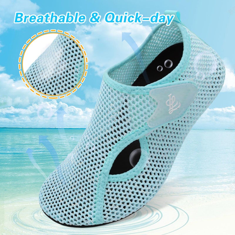 LeIsfIt Water Shoes for Women Men Quick-Dry Aqua Socks Swim Beach Barefoot Yoga Exercise Wear Sport Accessories, Green, 8-9 Women/7-7.5 Men - Image 4