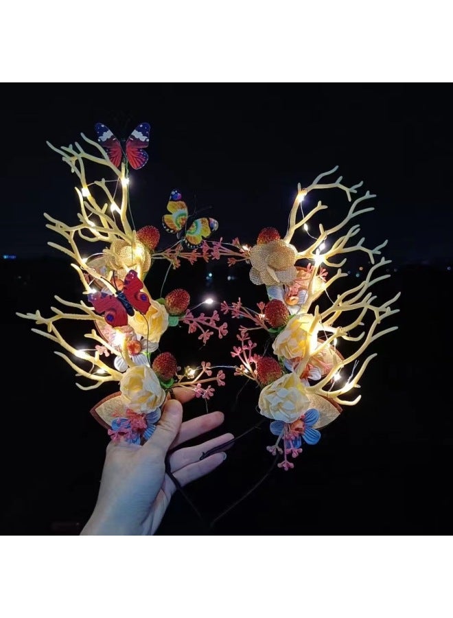 Halloween Headwear Headband Mori Antlers Headband Night Market Stall Luminous Toys-Color:Carrot Plush Bunny Ear Headband (lantern) - Image 2