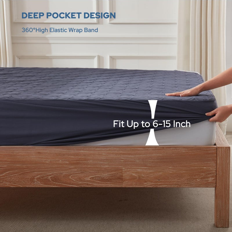 BEDLORE 2 Pack Waterproof Mattress Protector, Full Size Mattress Pad with Deep Pocket 6"-15" Depth, Soft Breathable Bed Mattress Cover for Bedroom, College Dorm (Navy Blue) - Image 4