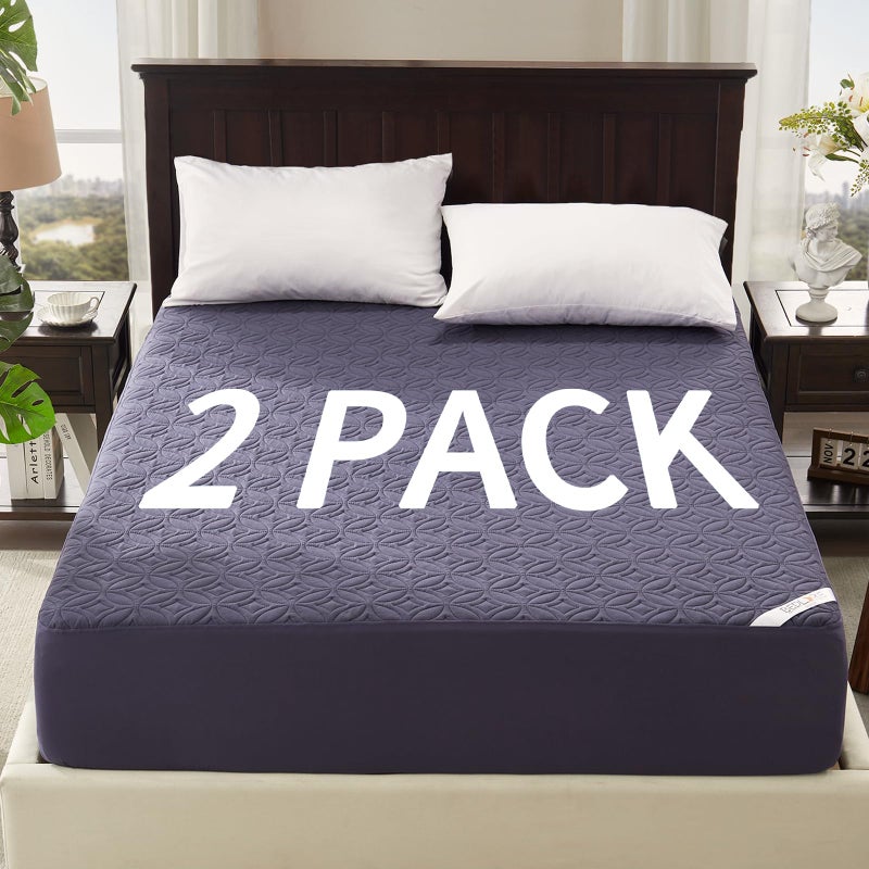 BEDLORE 2 Pack Waterproof Mattress Protector, Full Size Mattress Pad with Deep Pocket 6"-15" Depth, Soft Breathable Bed Mattress Cover for Bedroom, College Dorm (Navy Blue) - Image 1