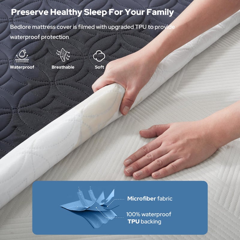 BEDLORE 2 Pack Waterproof Mattress Protector, Full Size Mattress Pad with Deep Pocket 6"-15" Depth, Soft Breathable Bed Mattress Cover for Bedroom, College Dorm (Navy Blue) - Image 2
