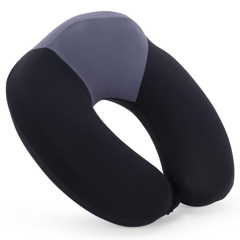 THE QUIRK BOX Travel Pillow 100% Memory Foam Neck Pillow Comfortable Neck Pillow for Flight Airplane Train Rides (Black & Grey) - Image 1