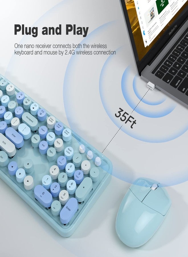 GEEZER Wireless Keyboard and Mouse Combo - Sky Blue Full-Sized Colorful Keyboard 104 Keys - USB 2.4 G Receiver Plug Play with Round Keycap Typewriter Keyboards, for Windows, PC, Laptop, Desktop - Image 2