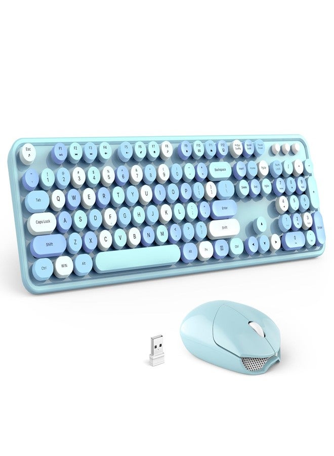 GEEZER Wireless Keyboard and Mouse Combo - Sky Blue Full-Sized Colorful Keyboard 104 Keys - USB 2.4 G Receiver Plug Play with Round Keycap Typewriter Keyboards, for Windows, PC, Laptop, Desktop - Image 1
