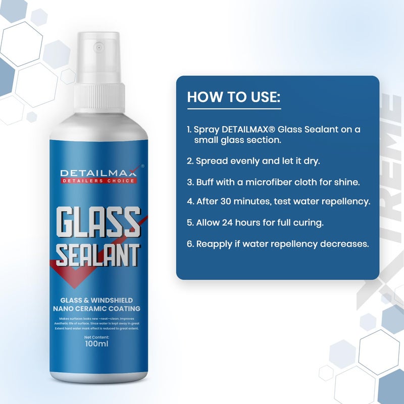 DETAILMAX Glass Sealant 100ml, Rain Water Repellent For Car Windshield Long Lasting Hydrophobic Coating, Can Be Used On All Glass Surfaces for Superior Glass Protection and Unmatched Clarity - Image 3