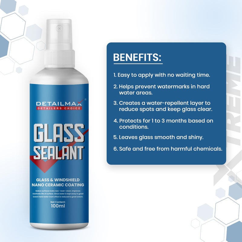 DETAILMAX Glass Sealant 100ml, Rain Water Repellent For Car Windshield Long Lasting Hydrophobic Coating, Can Be Used On All Glass Surfaces for Superior Glass Protection and Unmatched Clarity - Image 5