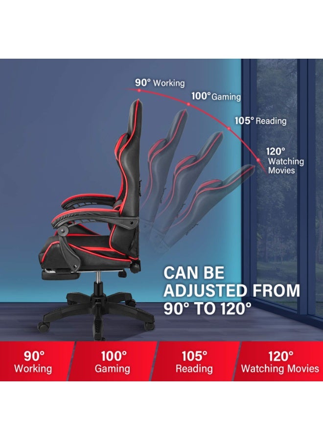 Gaming Chair, Backrest and Seat Height Adjustable Swivel Recliner Racing Office Computer Ergonomic Video Game Chair with Footrest and Lumbar Support, Black/Red - Image 5