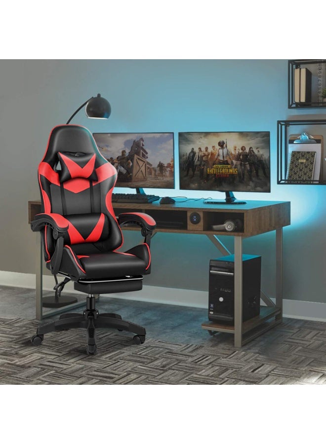 Gaming Chair, Backrest and Seat Height Adjustable Swivel Recliner Racing Office Computer Ergonomic Video Game Chair with Footrest and Lumbar Support, Black/Red - Image 2