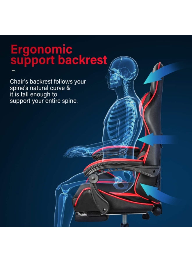 Gaming Chair, Backrest and Seat Height Adjustable Swivel Recliner Racing Office Computer Ergonomic Video Game Chair with Footrest and Lumbar Support, Black/Red - Image 4