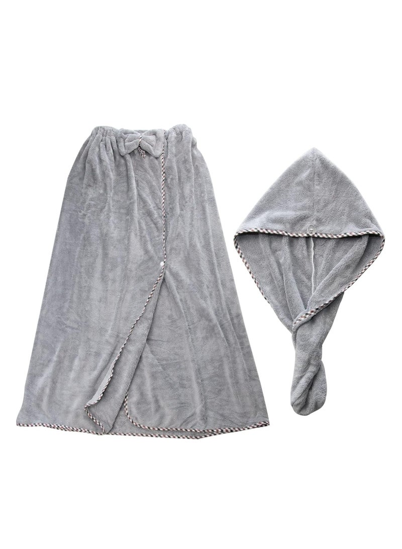 DUNISO طقم منشفة استحمام قابلة للارتداء 2 قطعة مع فلكرو وغلاف رأس، عالي الامتصاص، ناعم الملمس، خفيف الوزن، سريع الجفاف، مناسب للرياضة، اليوغا، السبا، اللياقة البدنية (رمادي فاتح) - Image 5