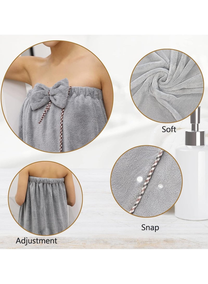DUNISO طقم منشفة استحمام قابلة للارتداء 2 قطعة مع فلكرو وغلاف رأس، عالي الامتصاص، ناعم الملمس، خفيف الوزن، سريع الجفاف، مناسب للرياضة، اليوغا، السبا، اللياقة البدنية (رمادي فاتح) - Image 4